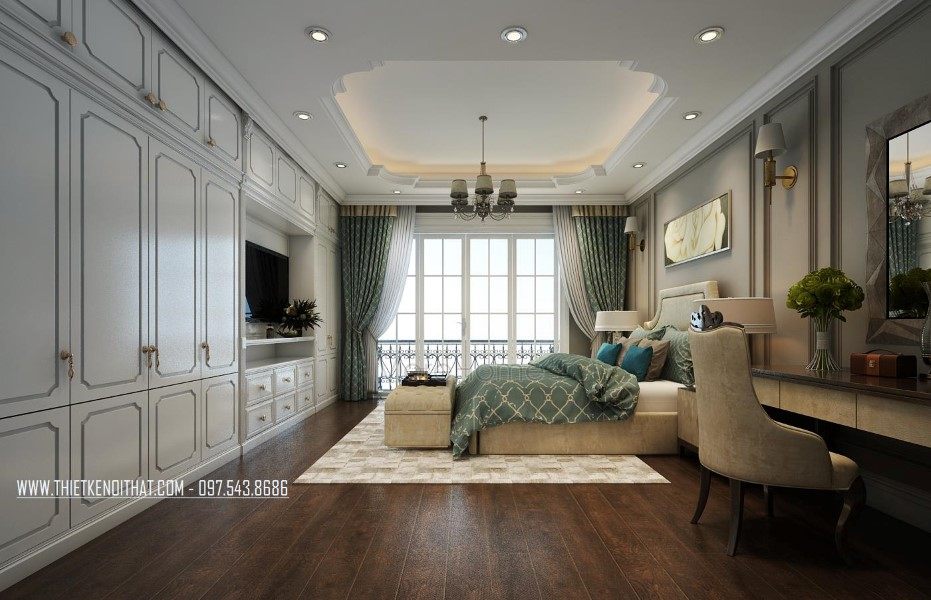 Thiết kế nội thất phòng ngủ nhà liền kề khu đô thị Văn Quán